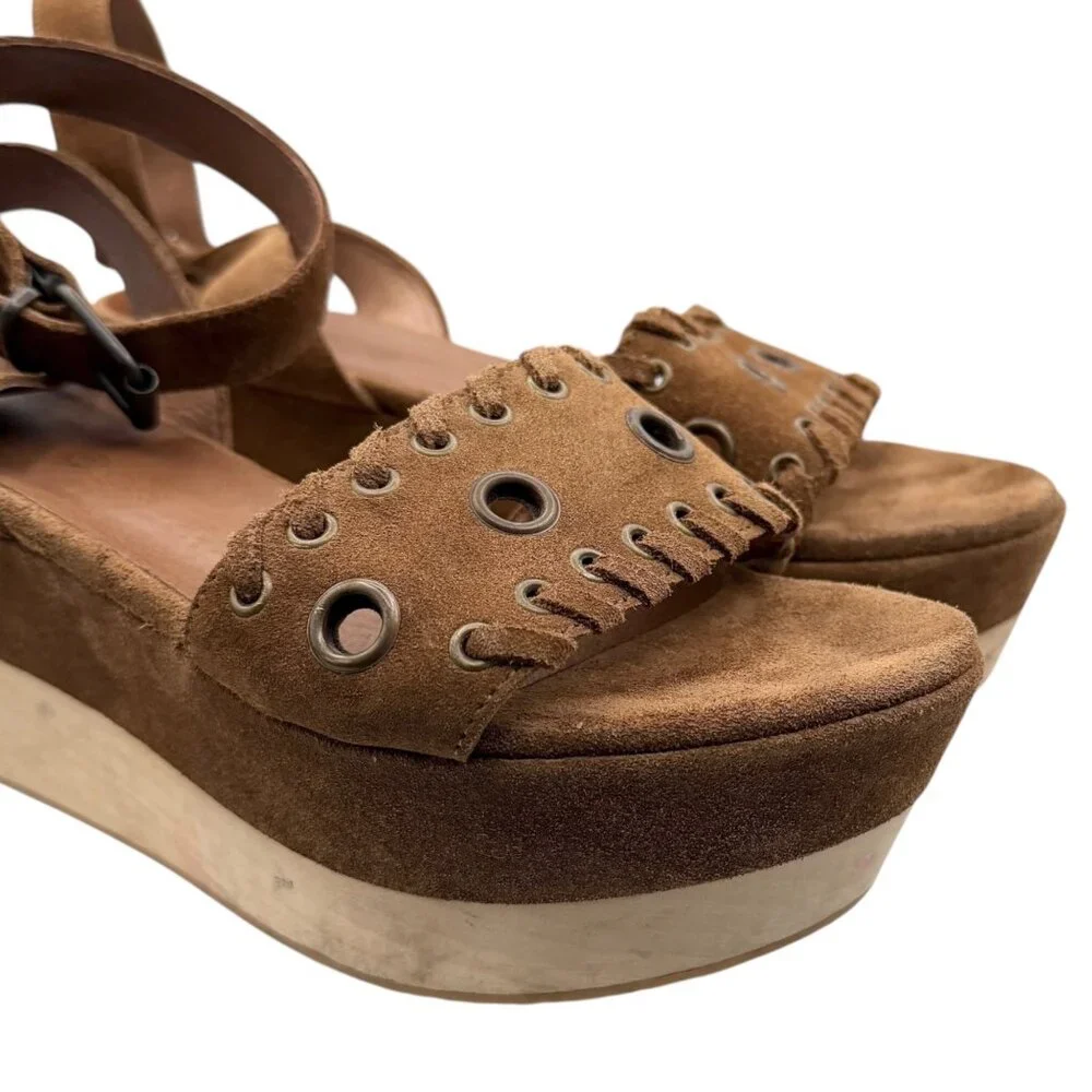 AllSaints Brown Suede Yuki Boho Wooden Platform Sandals (EU 39)